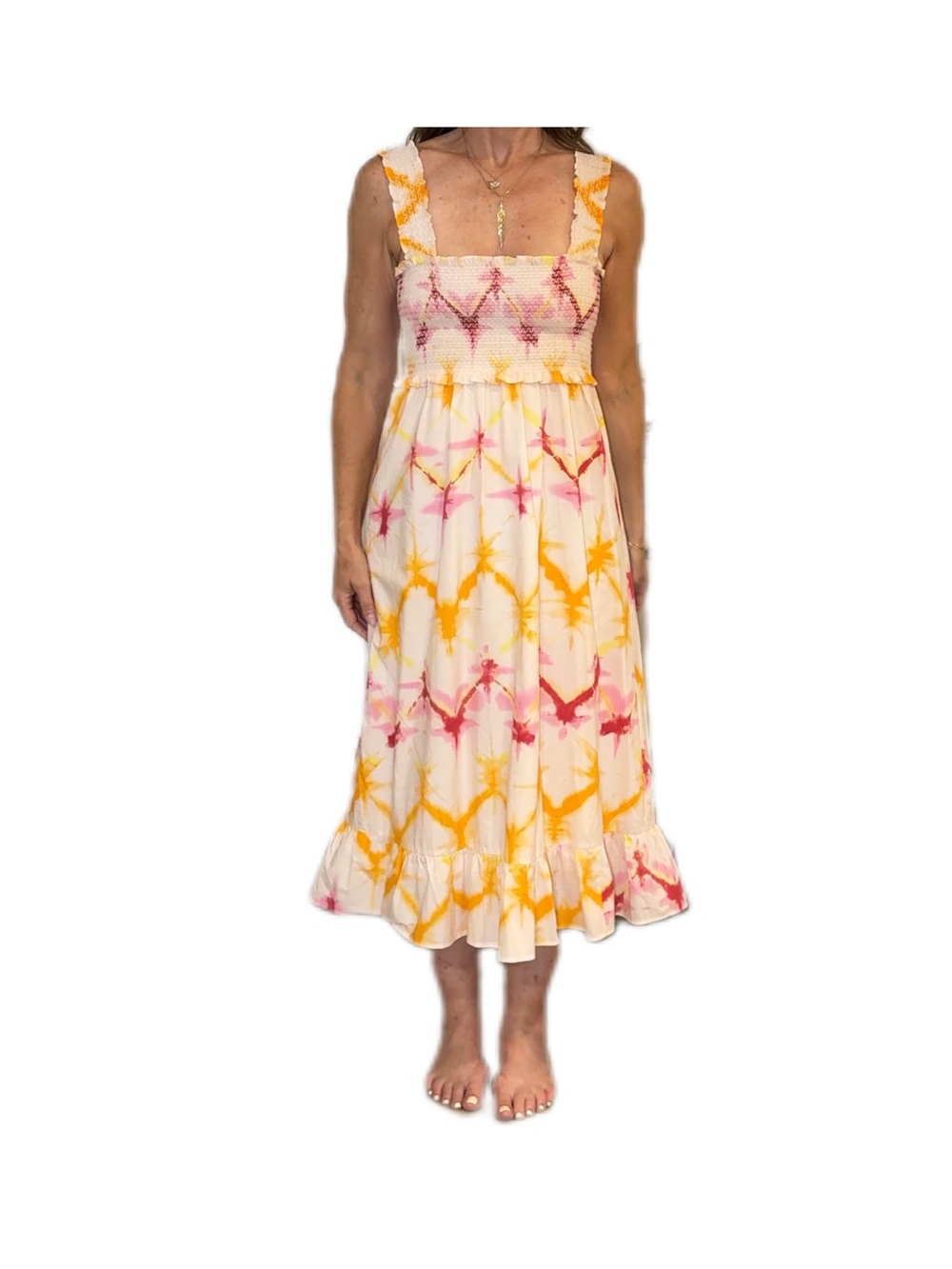 Rails Peach and Cream Batik Ruched Dress Size Small